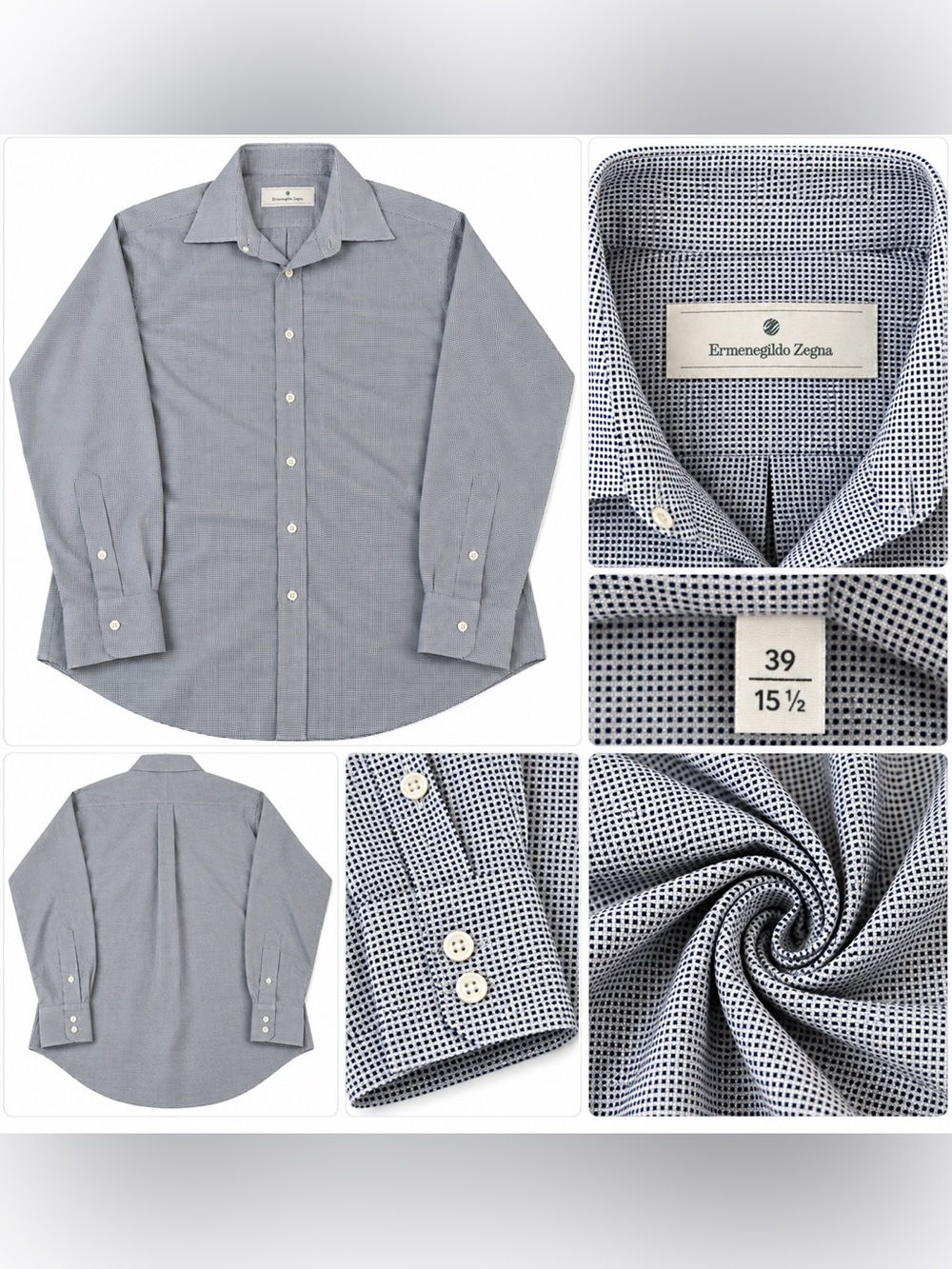 Ermenegildo Zegna Men’s Gray Blue Micro-Check Dress Shirt